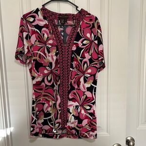 Dana Buchman Floral Pink and Black Women's Top